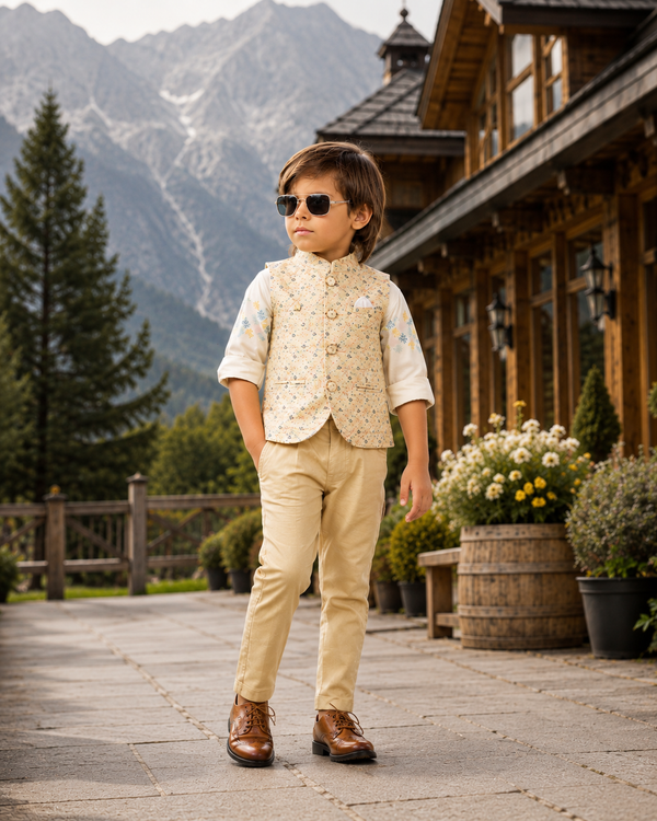 Premium Floral Nehru Jacket & Kurta Set for Boys