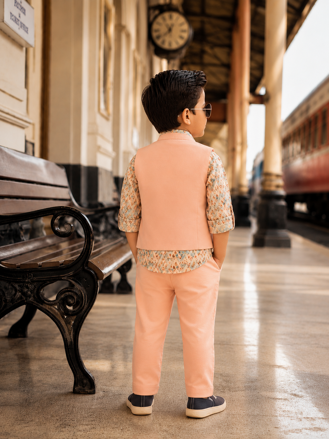 Mintu Kidswear Pink Printed Waistcoat Set