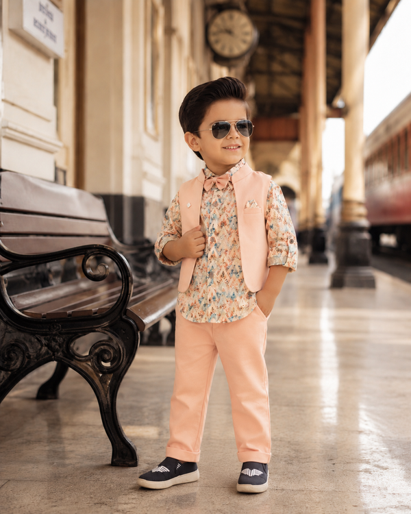 Mintu Kidswear Pink Printed Waistcoat Set