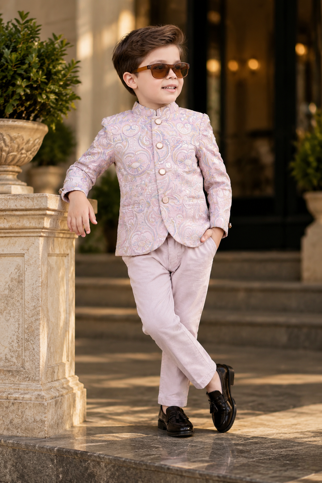 Elegant Pastel Pink Silk Jodhpuri Suit