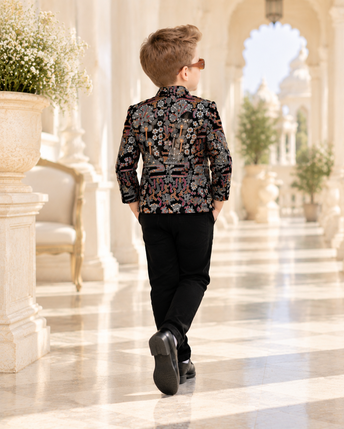 Boys Classy Floral Printed Jodhpuri Set
