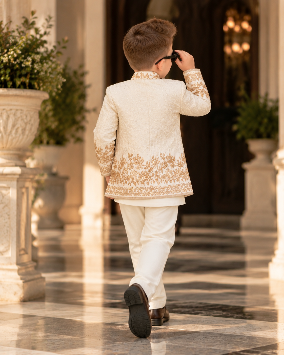 Elegant Off-White Gold Embroidered Indo-Western