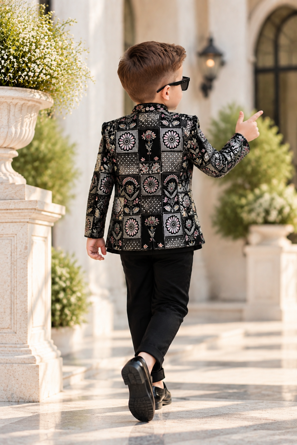 Elite Black Floral Patchwork Jodhpuri Set