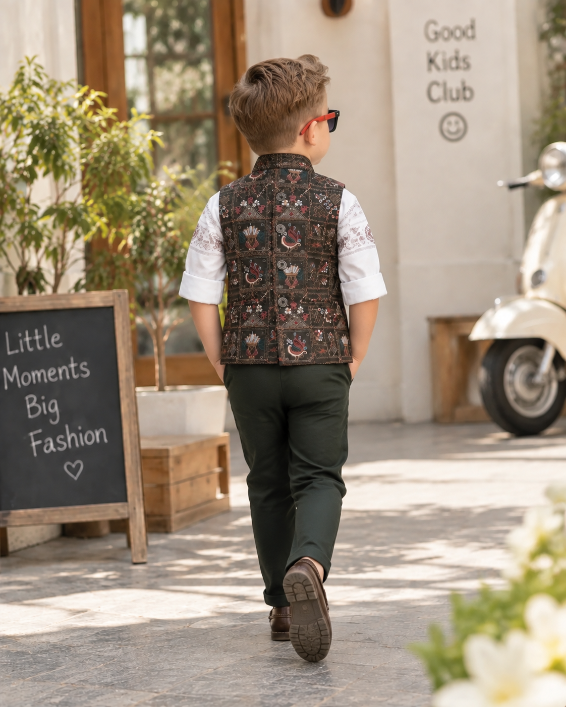 Elite Mehndi Green Printed Waistcoat Set