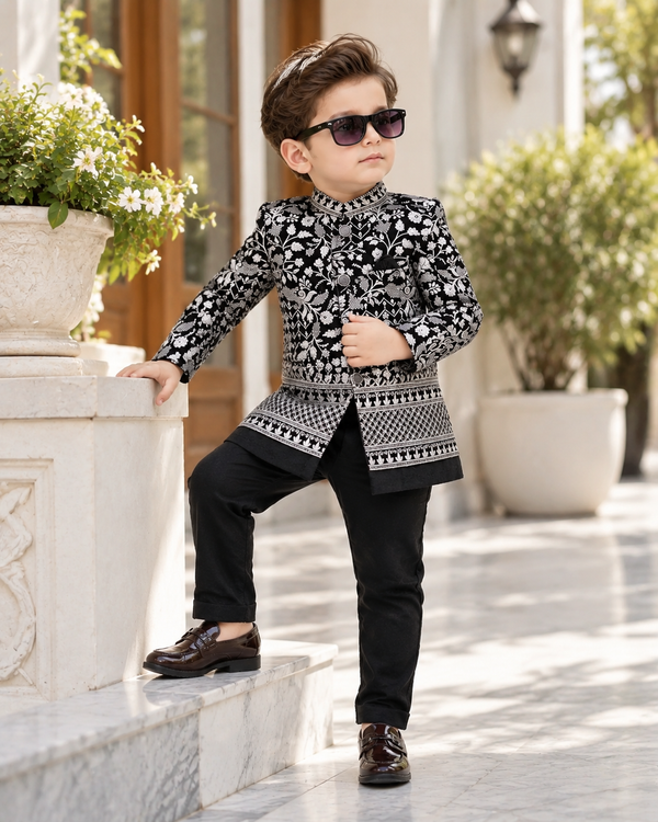 Elite Midnight Black Embroidered Royal Sherwani