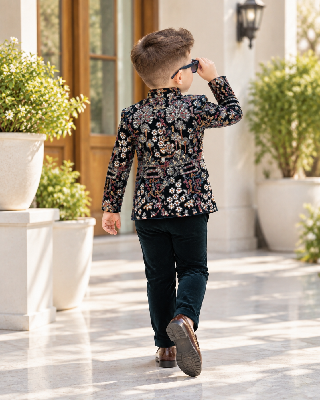 Elite Royal Teal Floral Jodhpuri Suit