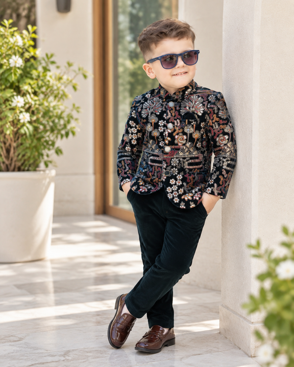 Elite Royal Teal Floral Jodhpuri Suit