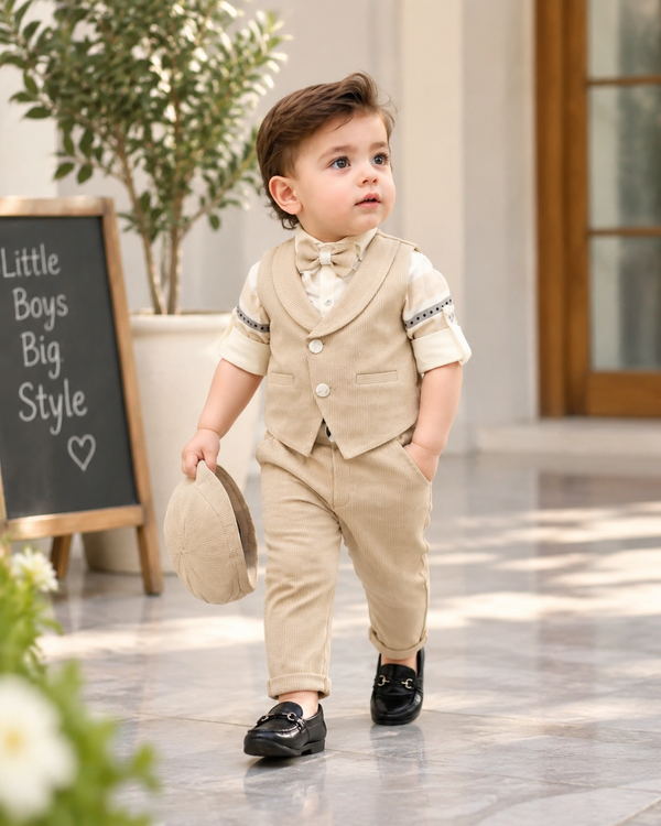 Gentle Beige Classic Waistcoat Suit Set