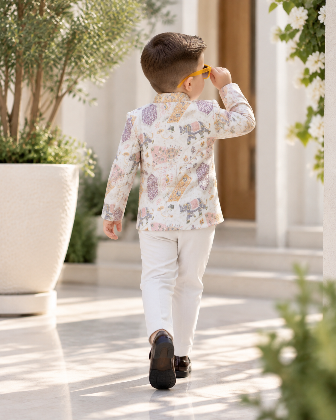 Luxury Cream Elephant Motif Jodhpuri Set