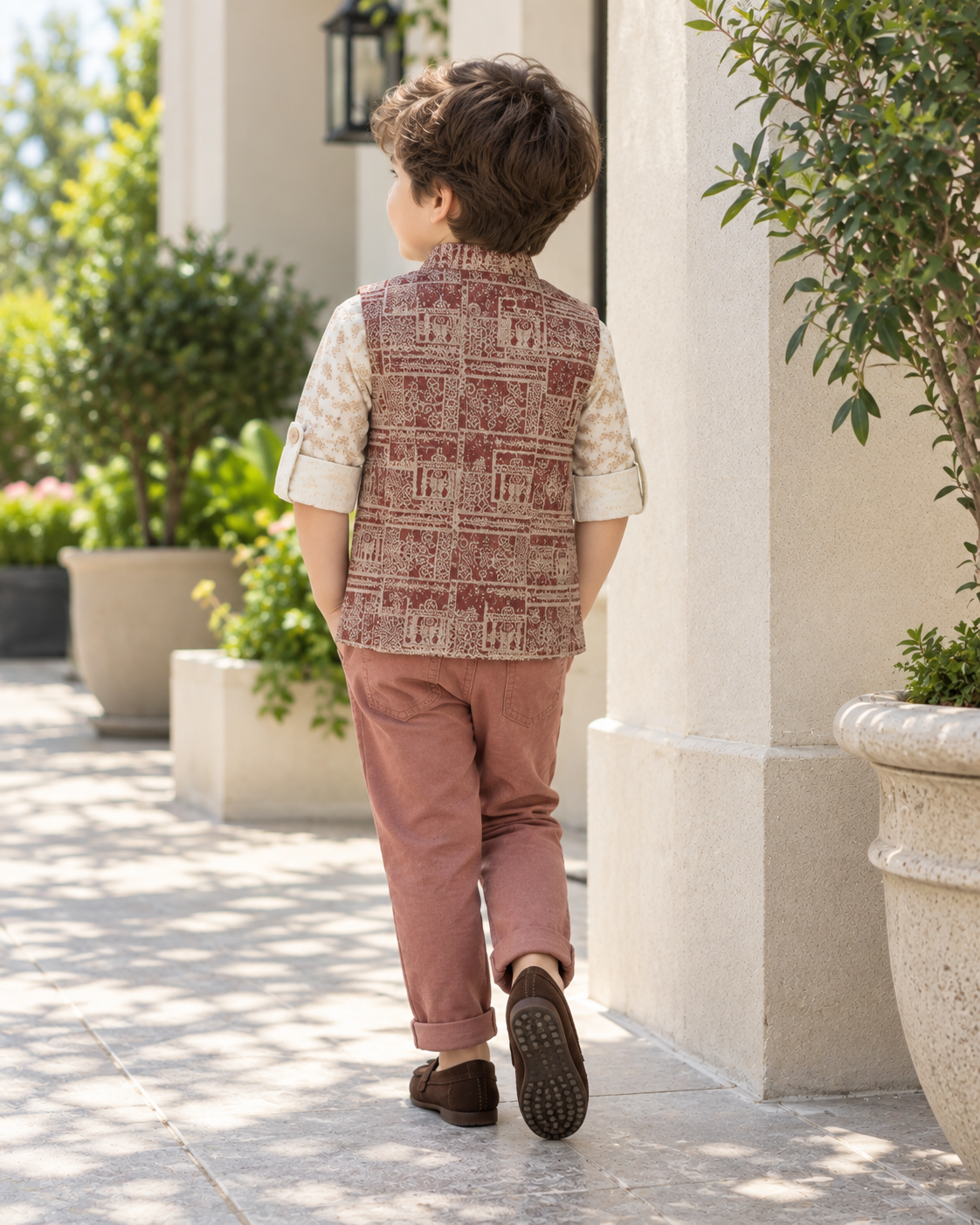 Luxury Onion Pink Patterned Waistcoat Set