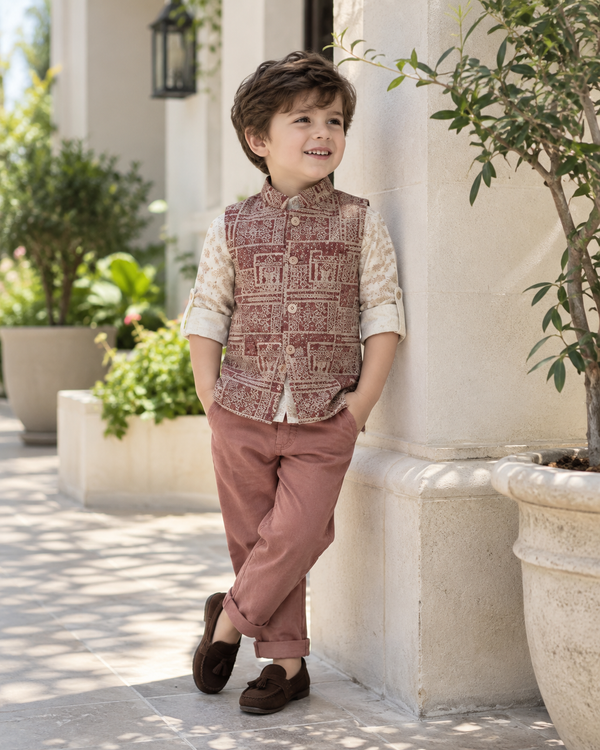Luxury Onion Pink Patterned Waistcoat Set