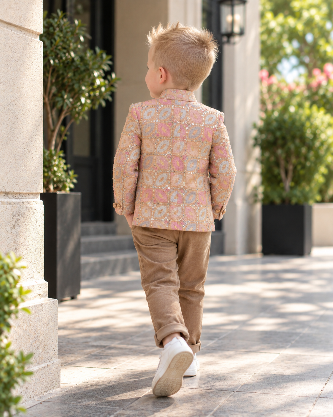 Mintu Kidswear Fawn Embroidered Indo-Western Suit Set