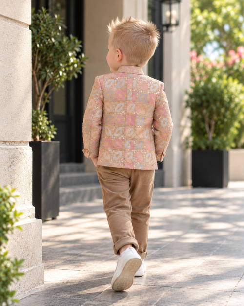 Mintu Kidswear Fawn Embroidered Indo-Western Suit Set