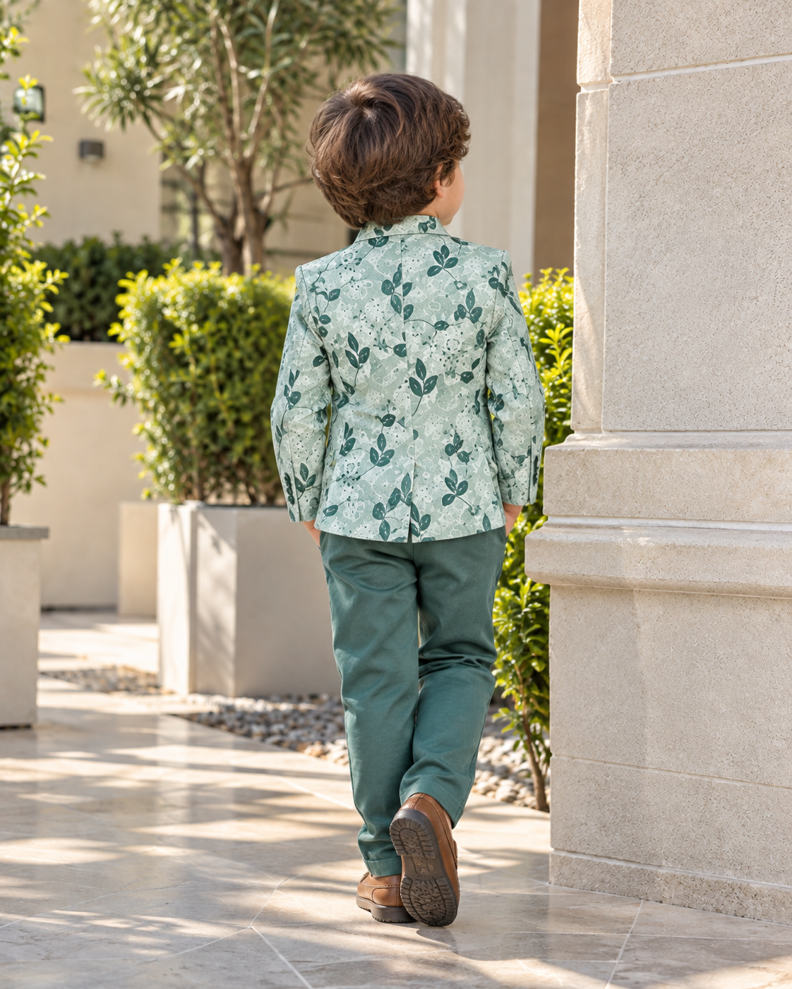 Mintu Kidswear Green Floral Indo-Western Suit Set