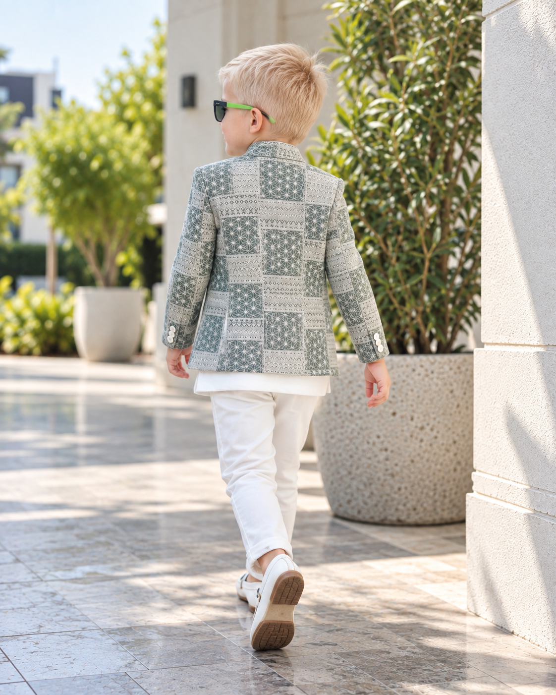 Modern Pista Green Geometric Jodhpuri Suit