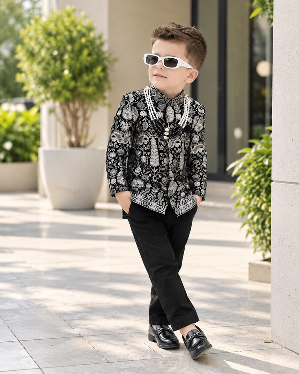 Premium Black Jacquard Paisley Designer Sherwani