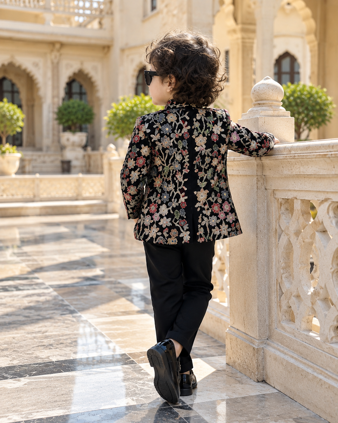 Premium Midnight Black Floral Jodhpuri Set