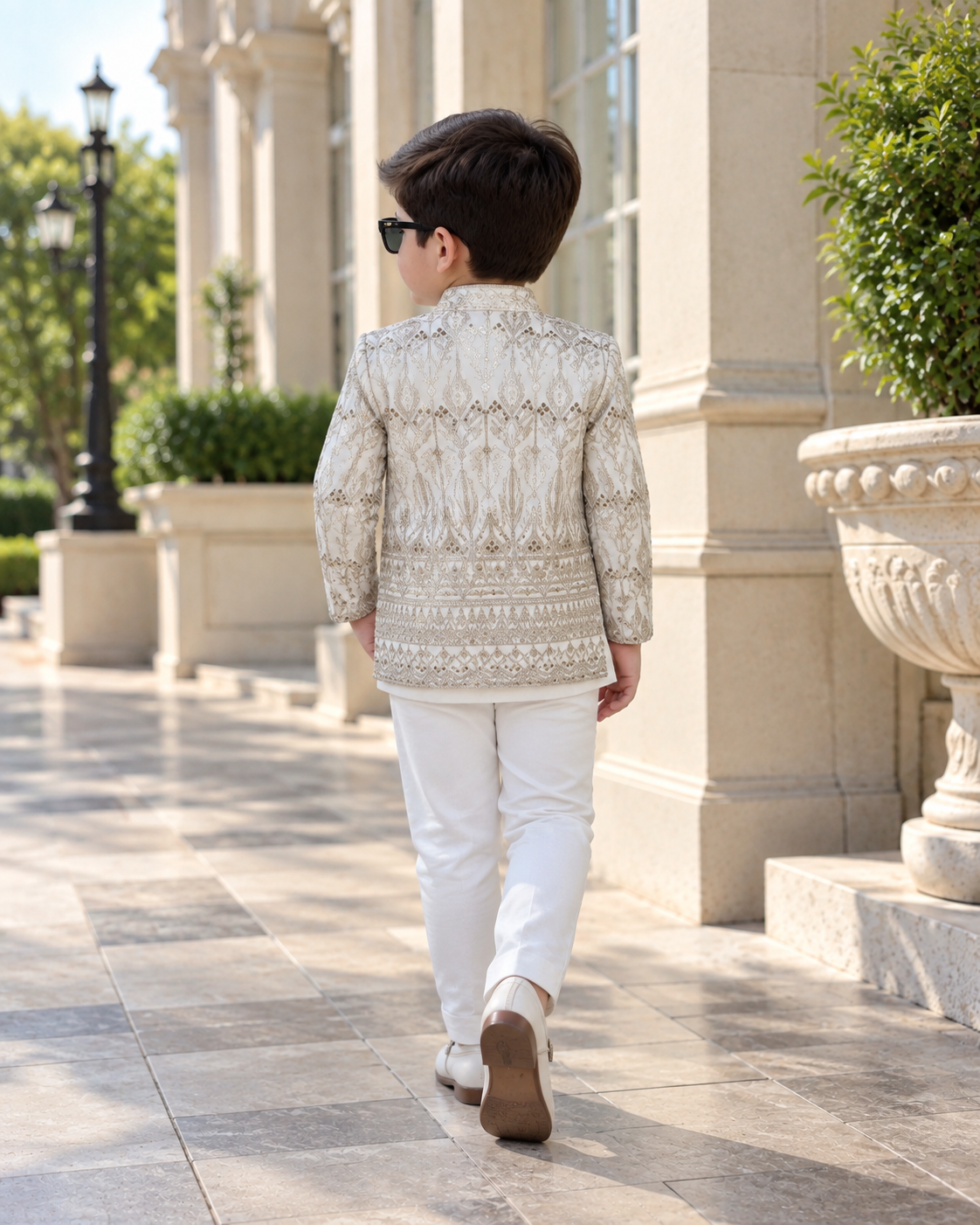Premium Off-White Jacquard Ethnic Indo-Western