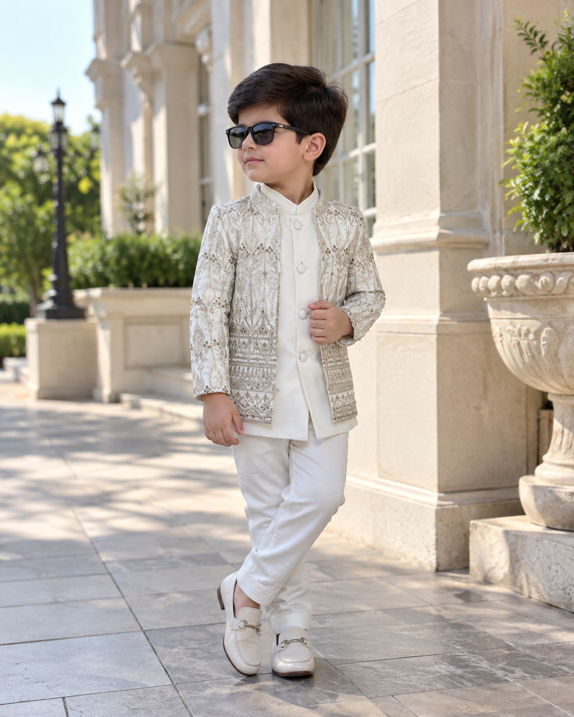 Premium Off-White Jacquard Ethnic Indo-Western
