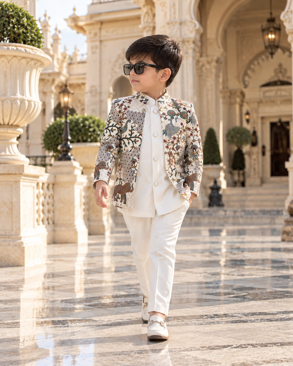 Royal Cream Animal Print Jodhpuri Suit