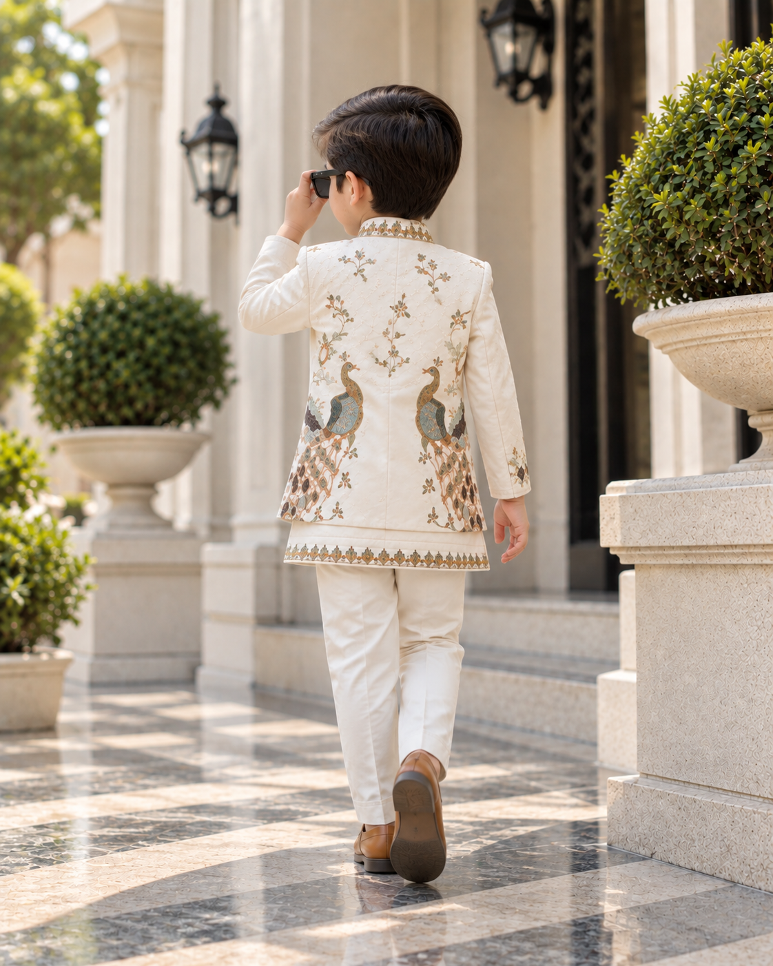Royal White Peacock Embroidered Kurta Set