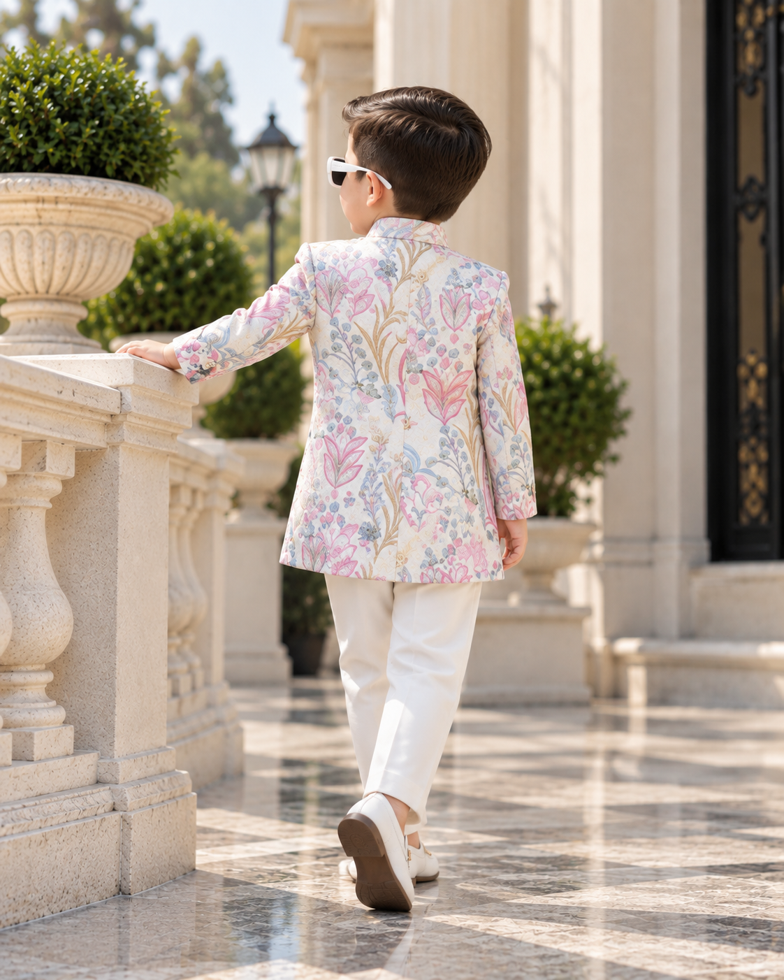 Royal White Sequined Floral Silk Sherwani
