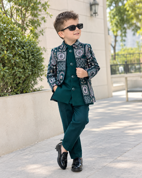 Signature Teal Green Embroidered Jodhpuri Suit