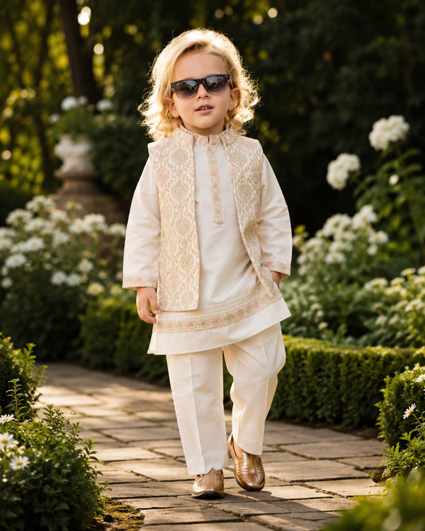Premium Boys Cream Embroidered Kurta Set