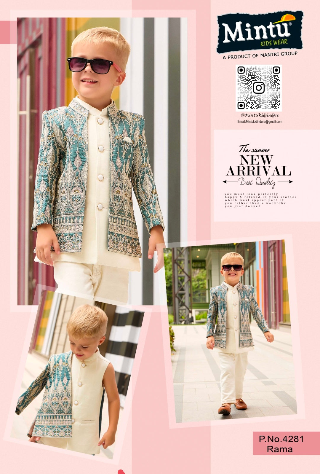 Premium Cream Teal Jacquard Indo-Western Set